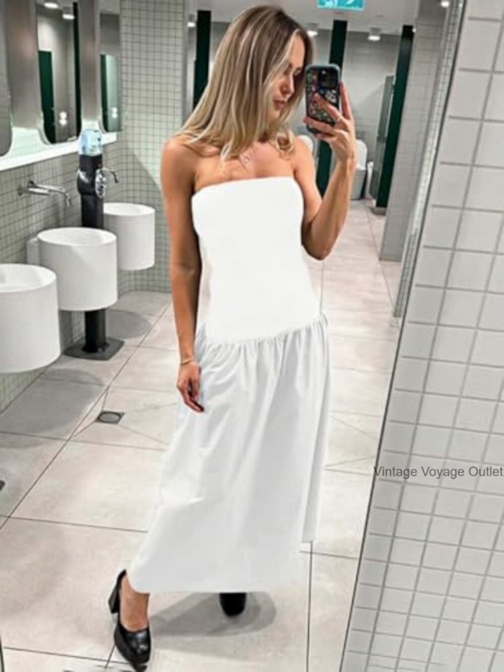 Strapless Maxi Dress A-Line Tube Sleeveless Summer Beach Formal Casual - Picture 6 of 7